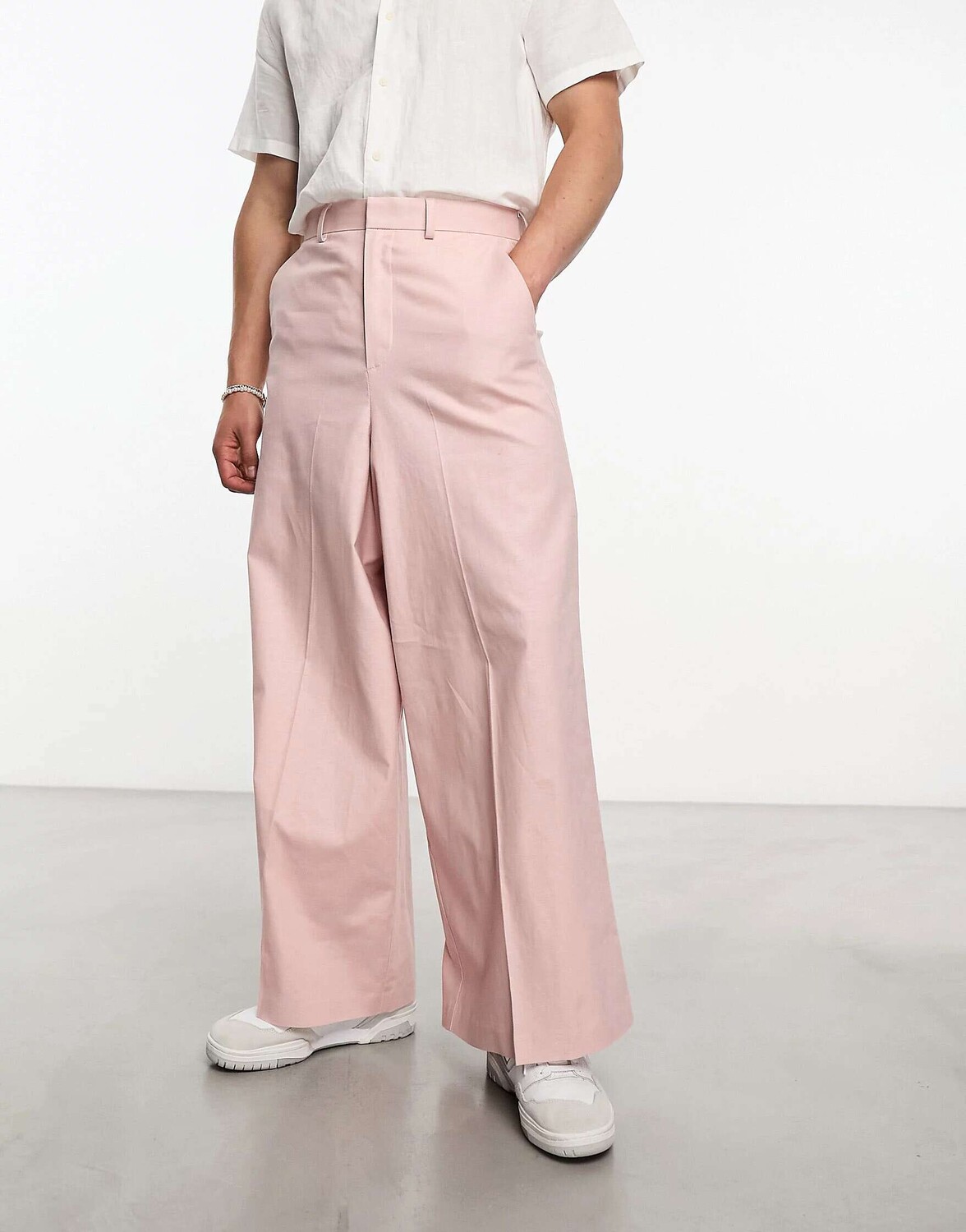 Розовые брюки из льняного микса ASOS