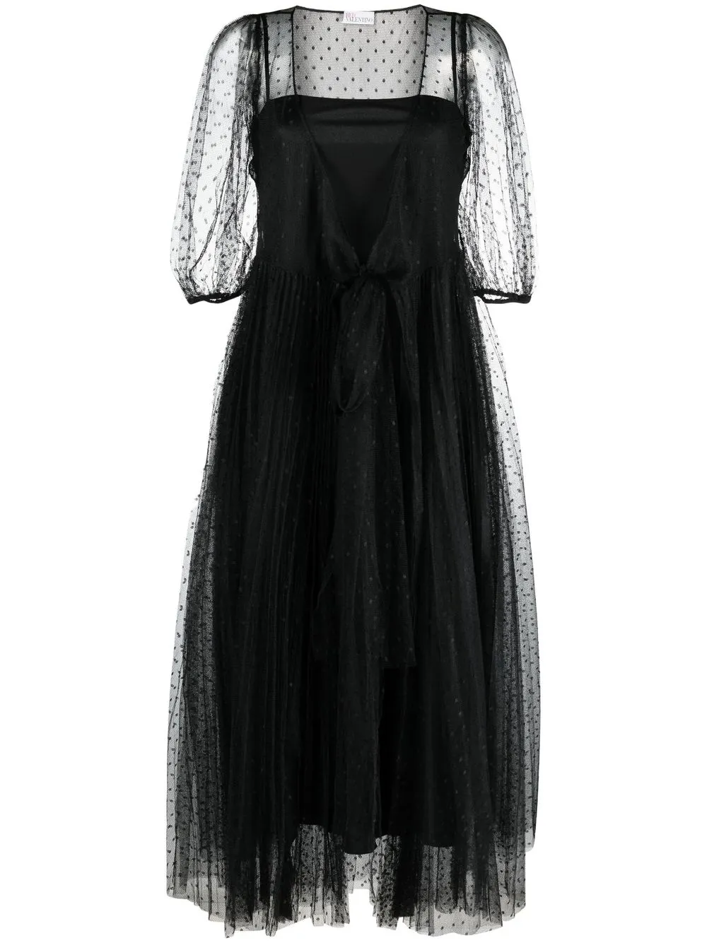 

Платье миди из тюля с короткими рукавами RED Valentino, черный