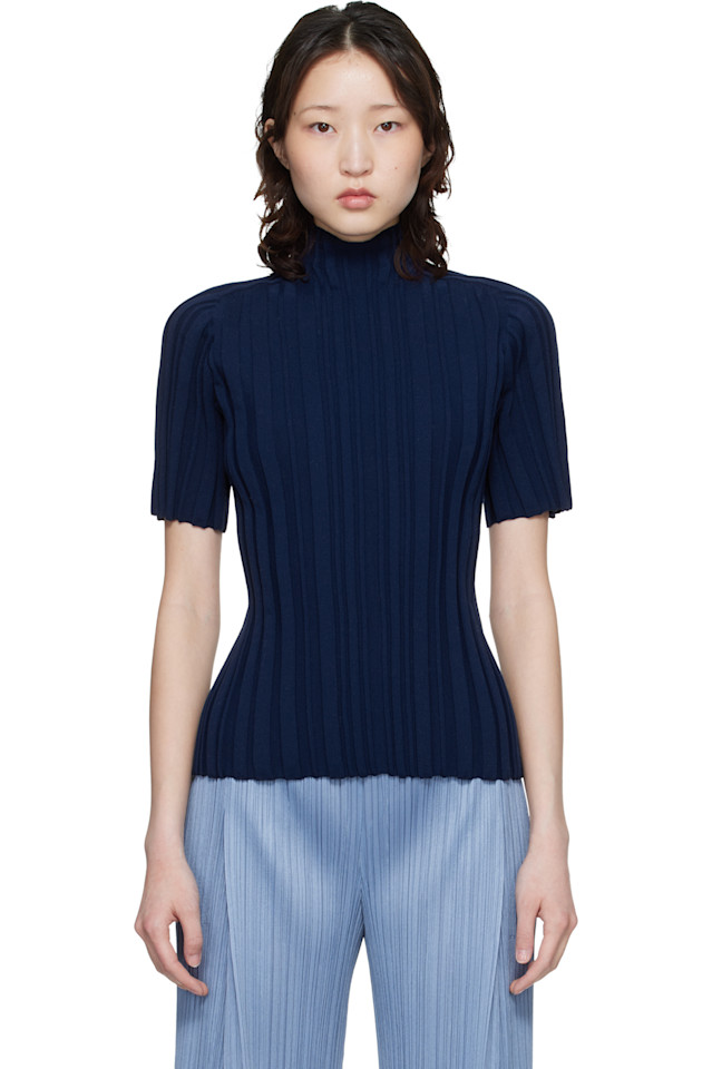 

Водолазка в рубчик Pleats Please Issey Miyake, темно-синий