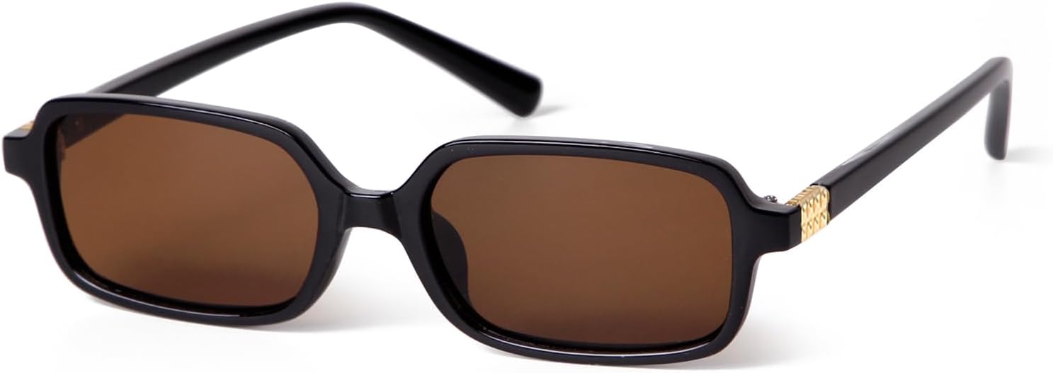 

Солнцезащитные очки VIA LEECA ретро прямоугольной формы для женщин, маленькие, винтажные, модные, узкие, в стиле 90-х, трендовые солнцезащитные очки 2025 года, Black Frame Brown Lens