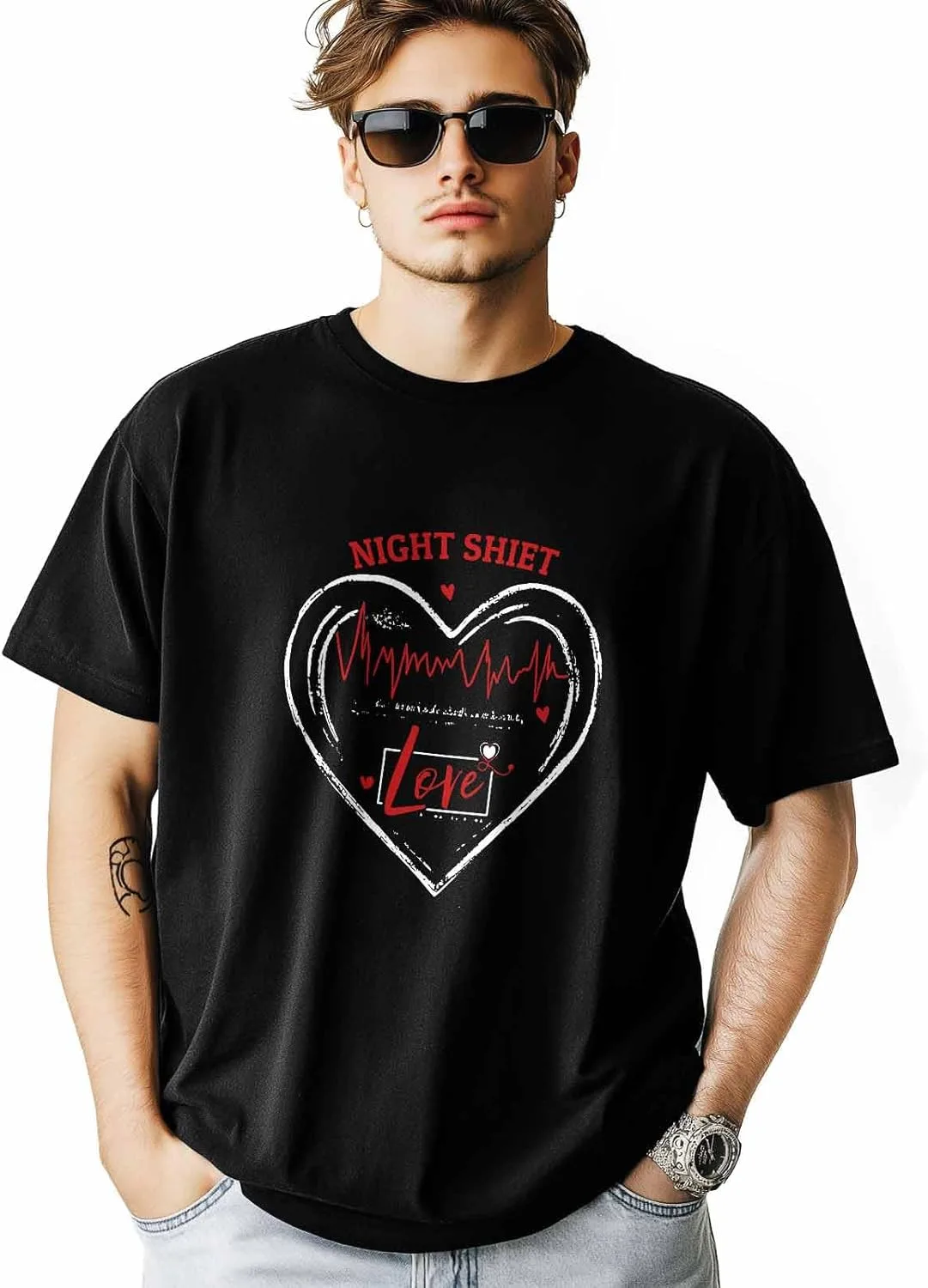 

Мужская футболка Love ECG с коротким рукавом и круглым вырезом-5XL HELLOWINK