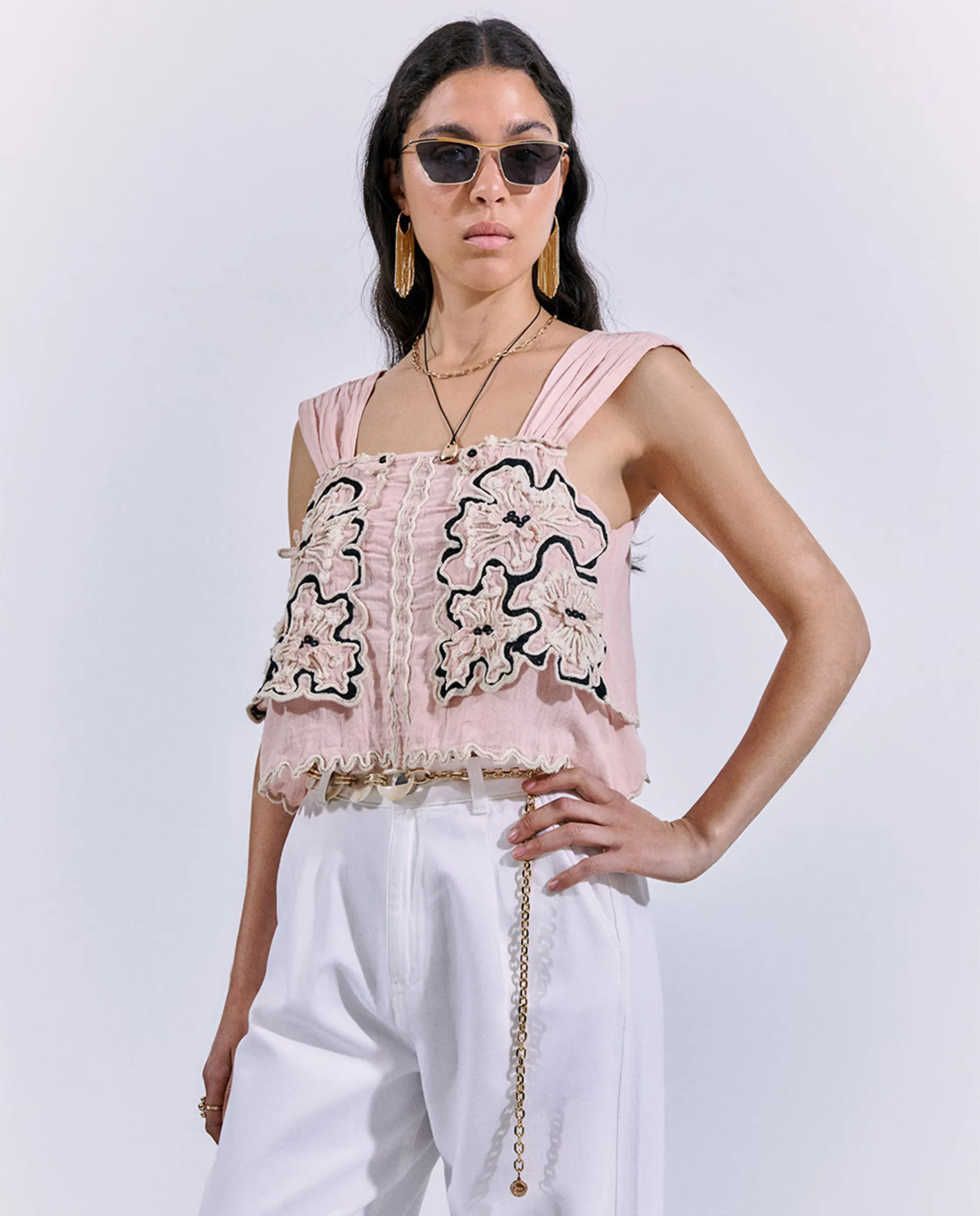 

Топ с вышитыми бретелями Sfera, цвет Rosa claro