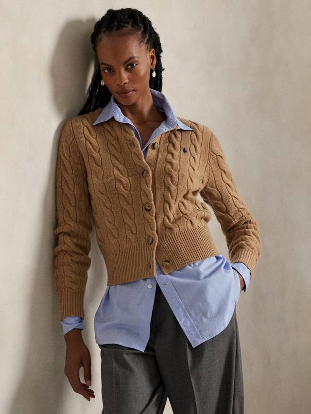 Кардиган из шерстяной смеси с косой вязкой Polo Ralph Lauren, Brown — фото 2