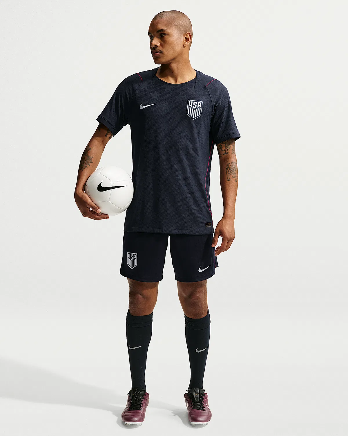Мужские футбольные шорты Nike Dri-FIT Replica USMNT 2026 Stadium Away, Dark Obsidian/University Red/Pure Platinum