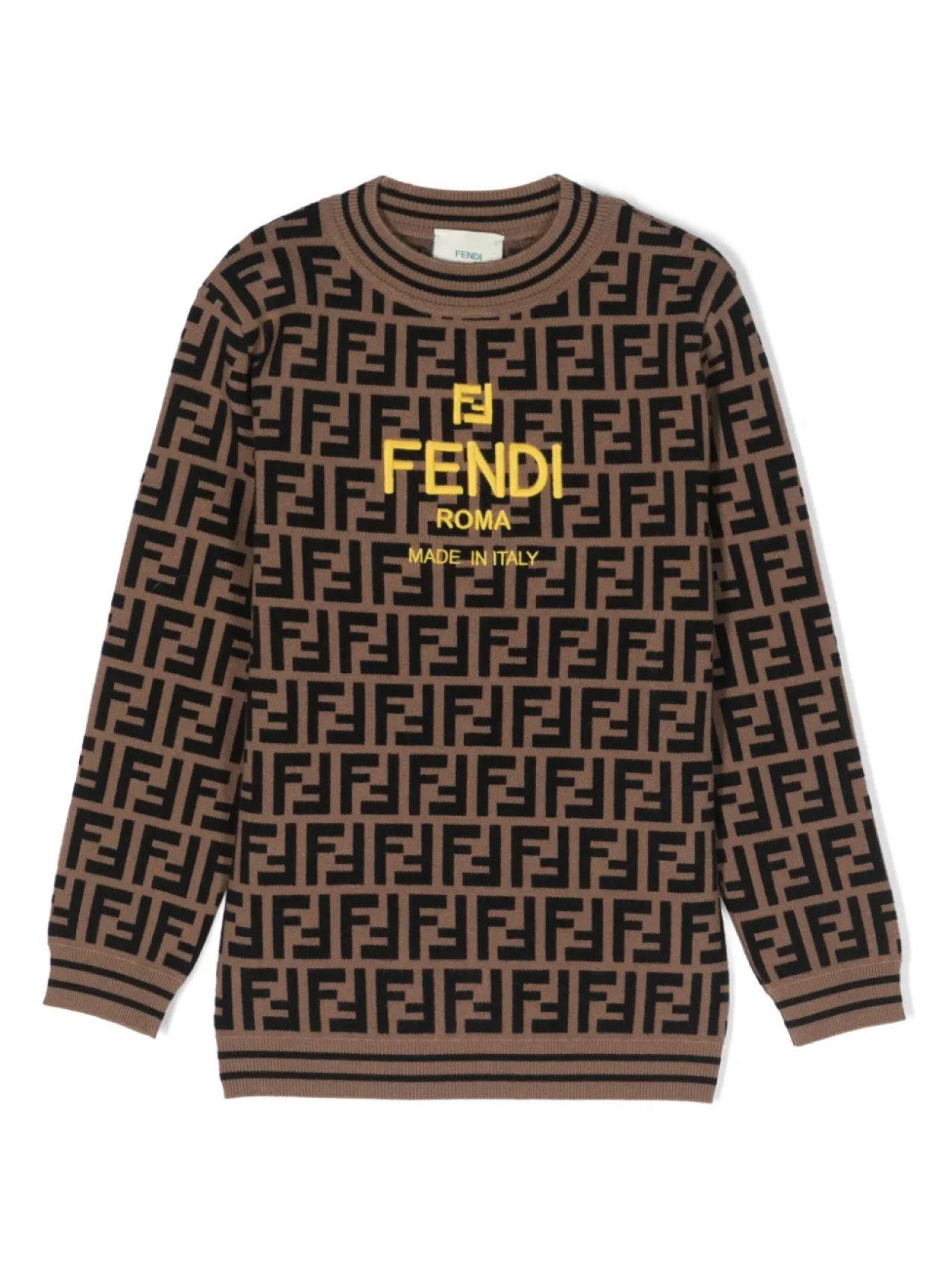 

Джемпер с вышитым логотипом и узором FF Fendi Kids, коричневый
