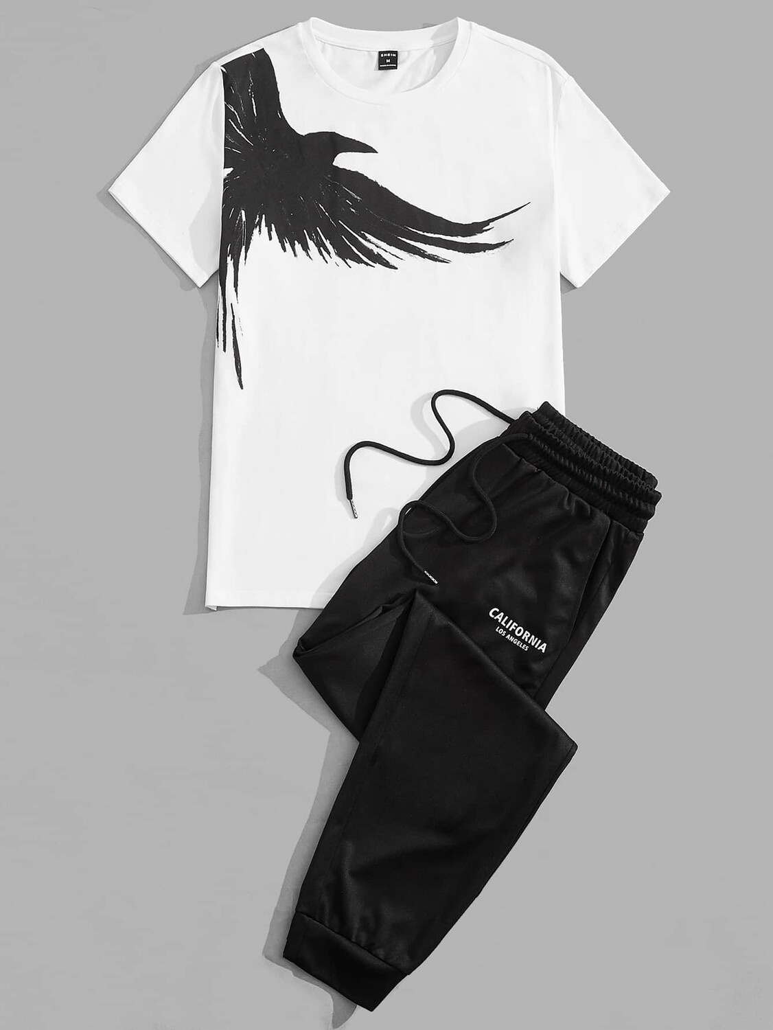 

Футболка и брюки мужские Manfinity Homme с принтом птиц, черный / белый