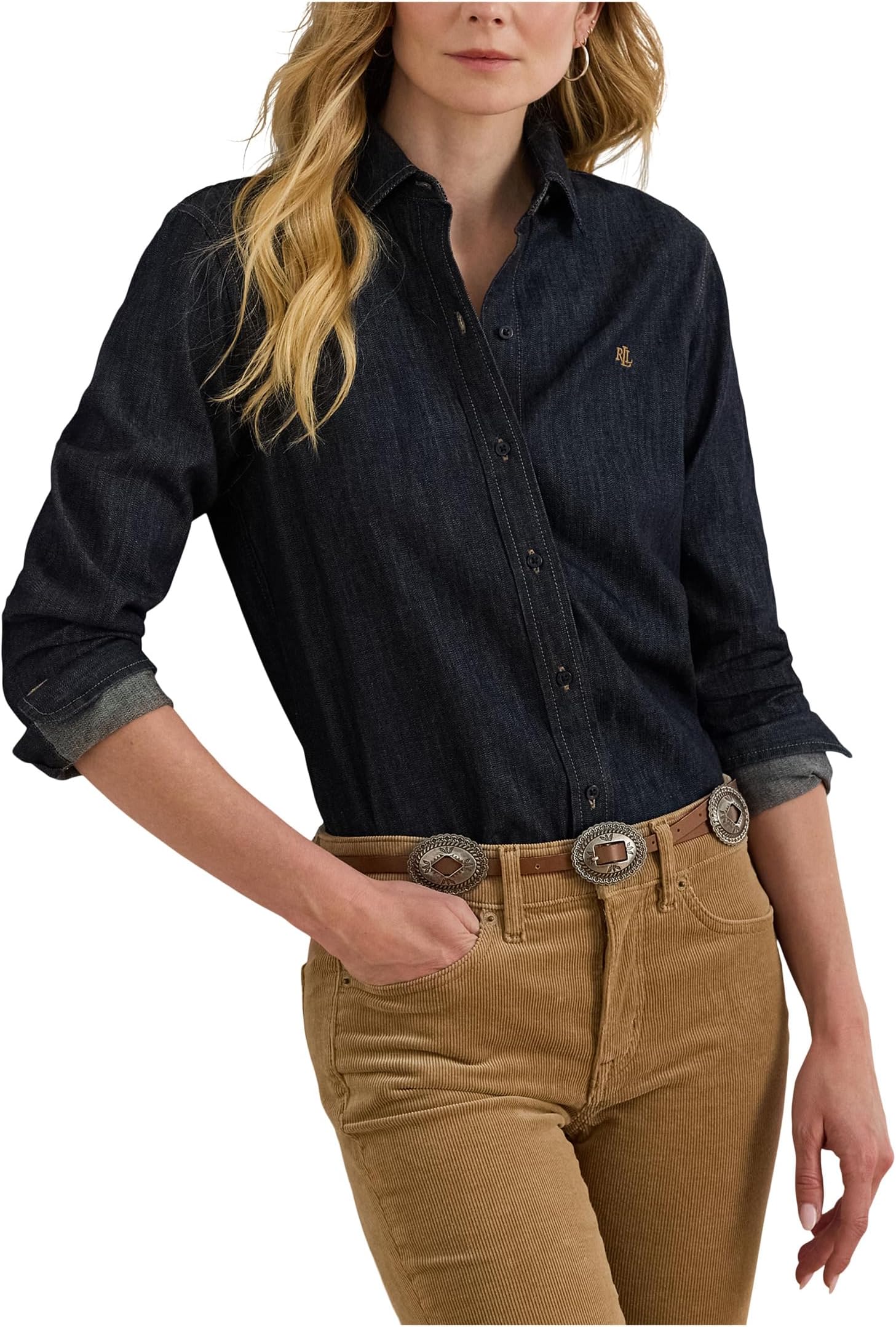 

Рубашка Lauren Ralph Lauren Petite Denim Shirt, цвет Rinse Wash