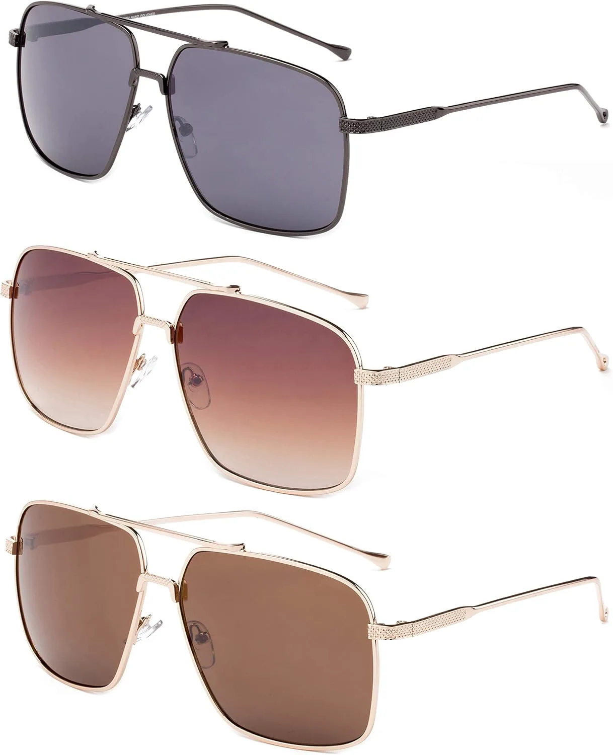 

Набор из 3 солнцезащитных очков-авиаторов Newbee Fashion в металлической оправе квадратной формы для мужчин и женщин, 3 Pack Gunmetal, Brown & Dark Brown