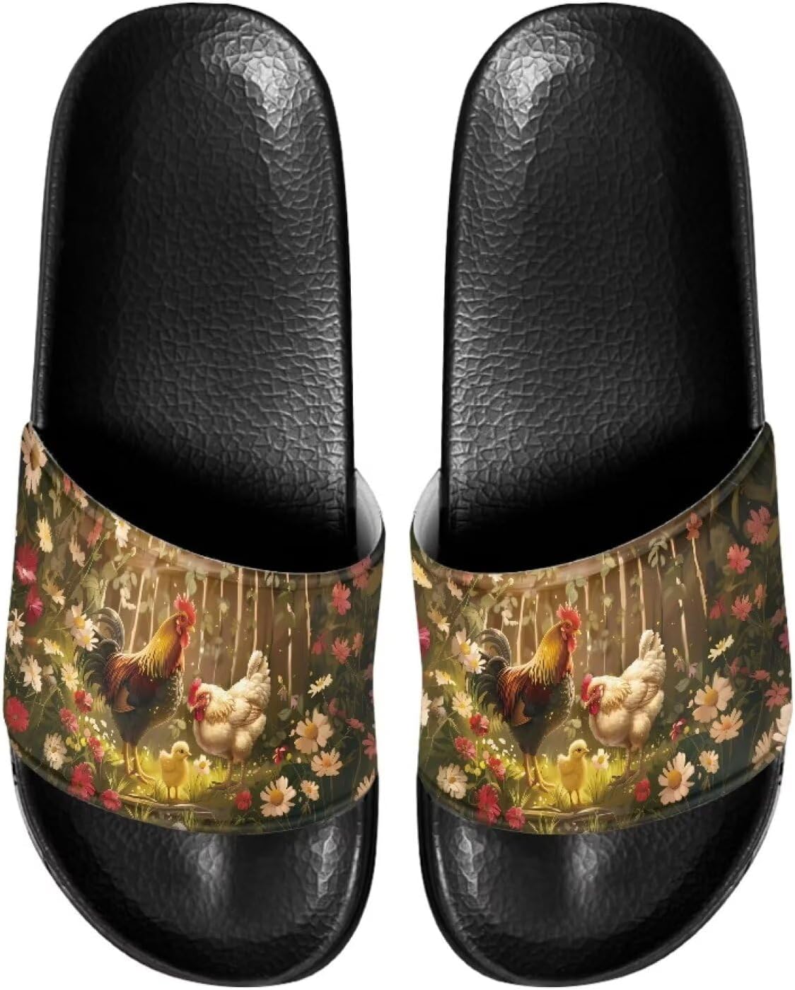 

Тапочки для женщин и мужчин, нескользящие, быстро сохнущие, для душа, сандалии для ванной Judentidos, Rooster Chicken Floral
