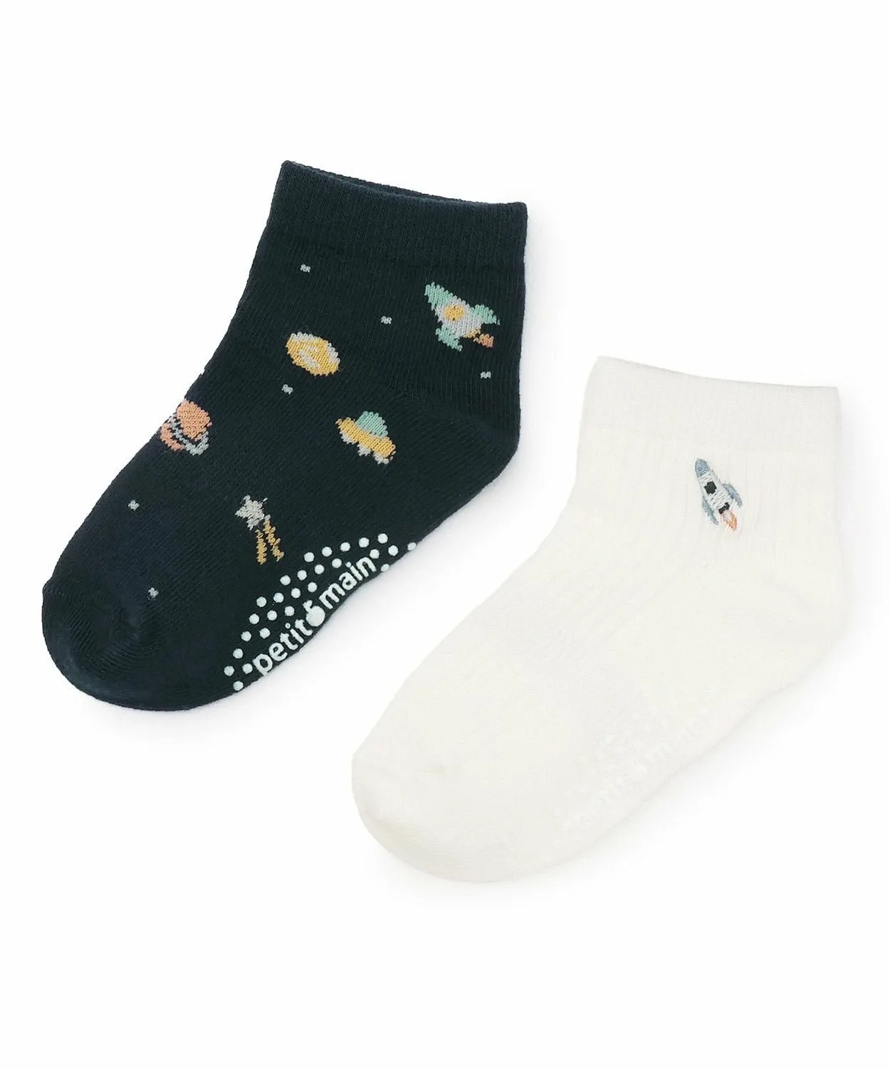 Короткие носки с космическим рисунком (2 пары) Petit main, Off white