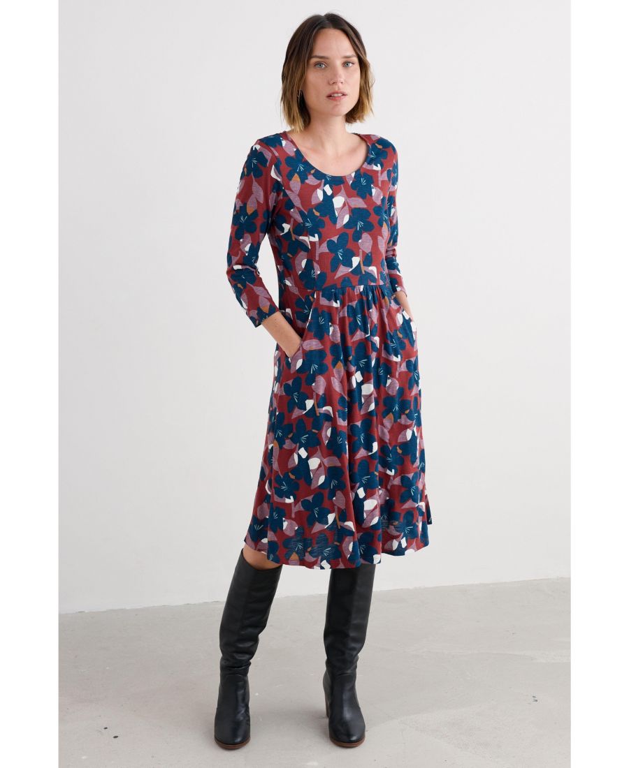 

Женское платье Enor с рукавами три четверти Seasalt Cornwall, Macro flower burgundy