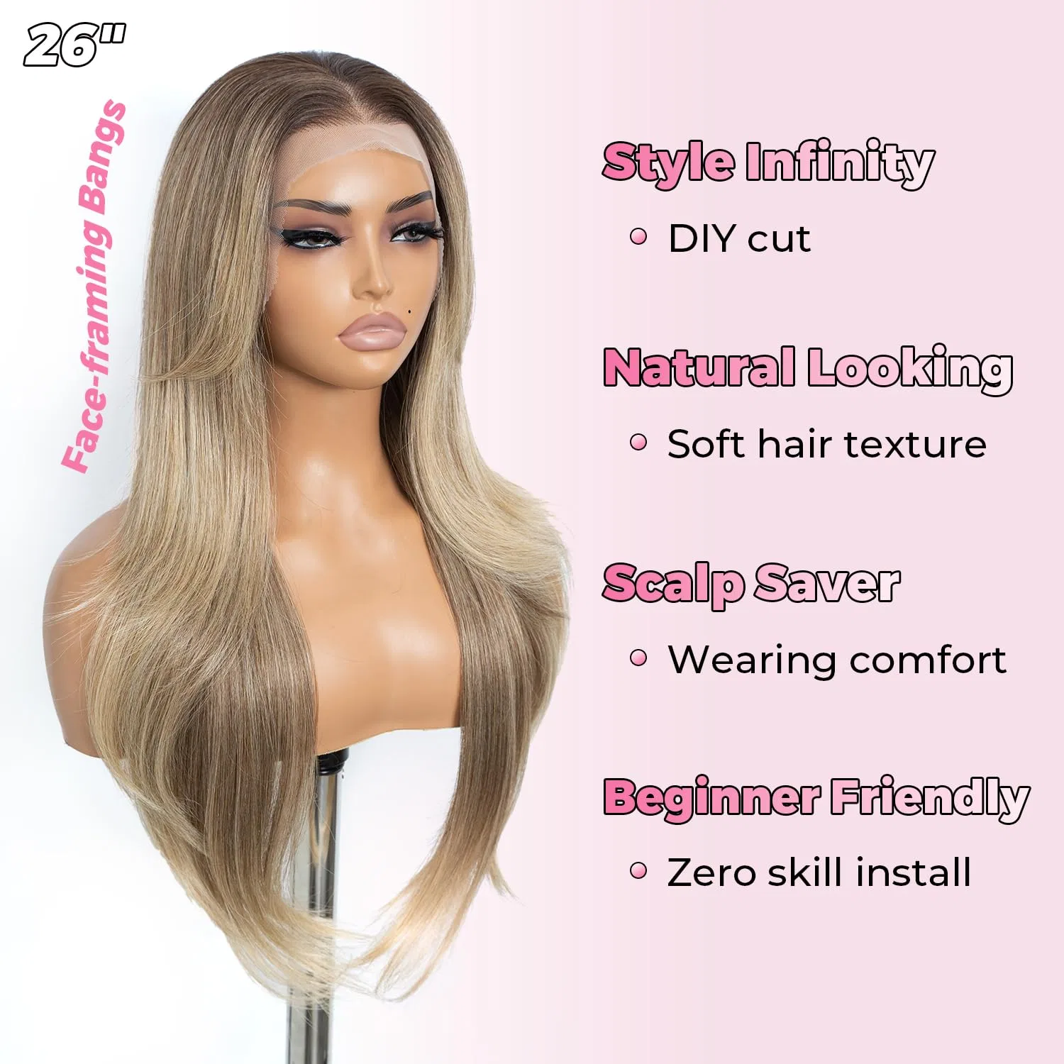 Синтетический парик Style Icon 13x4 Long Straight Wig с челкой Style Icon, 10A/6C/24J — фото 4