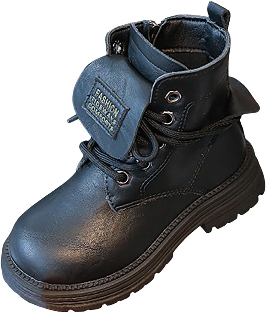 

Детские ботинки для девочек IWIHMIV, кожаные короткие ботинки до щиколотки, противоскользящие, с низким массивным каблуком и боковой молнией, Black