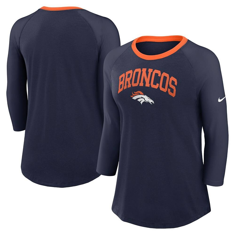 

Женская темно-синяя футболка Nike Denver Broncos реглан с рукавом 3/4, цвет Den Navy