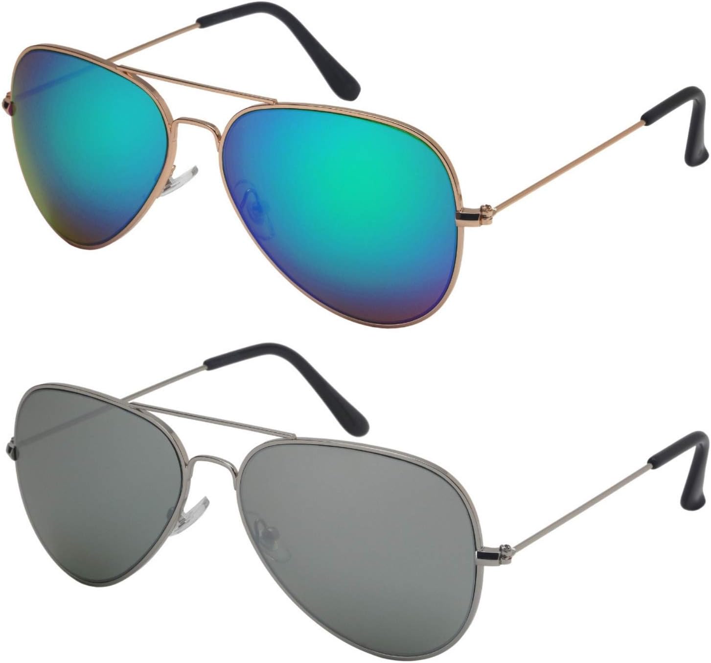 

Классические солнцезащитные очки-авиаторы в военном стиле EDGEIWEAR с цветными зеркальными линзами для мужчин и женщин. В комплекте чехол для чистки. M25095A-REV-S3, (Pack of 2) Gold Green + Silver White