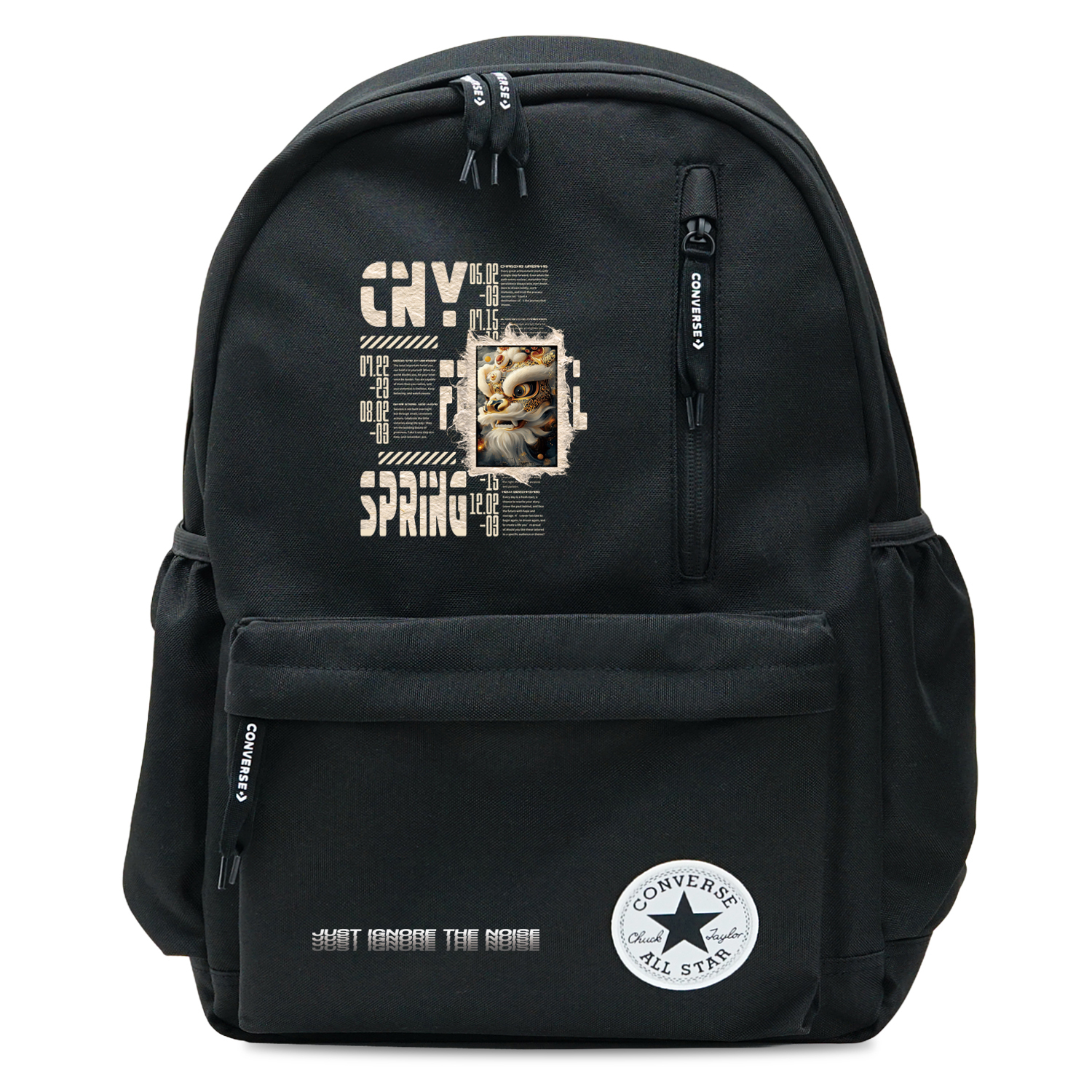 

Converse Полиэстеровый рюкзак среднего размера унисекс черный, Chinese Style CNY Lion