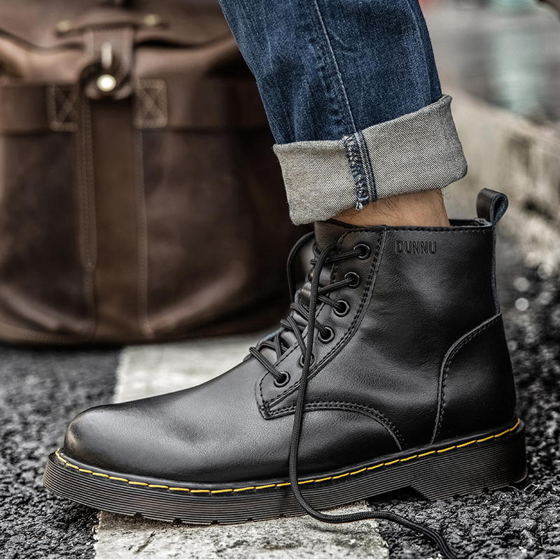 Dunnu Мужские ботинки Martin черные с черной флисовой подкладкой, цвет Black Fleece-Lined — фото 4