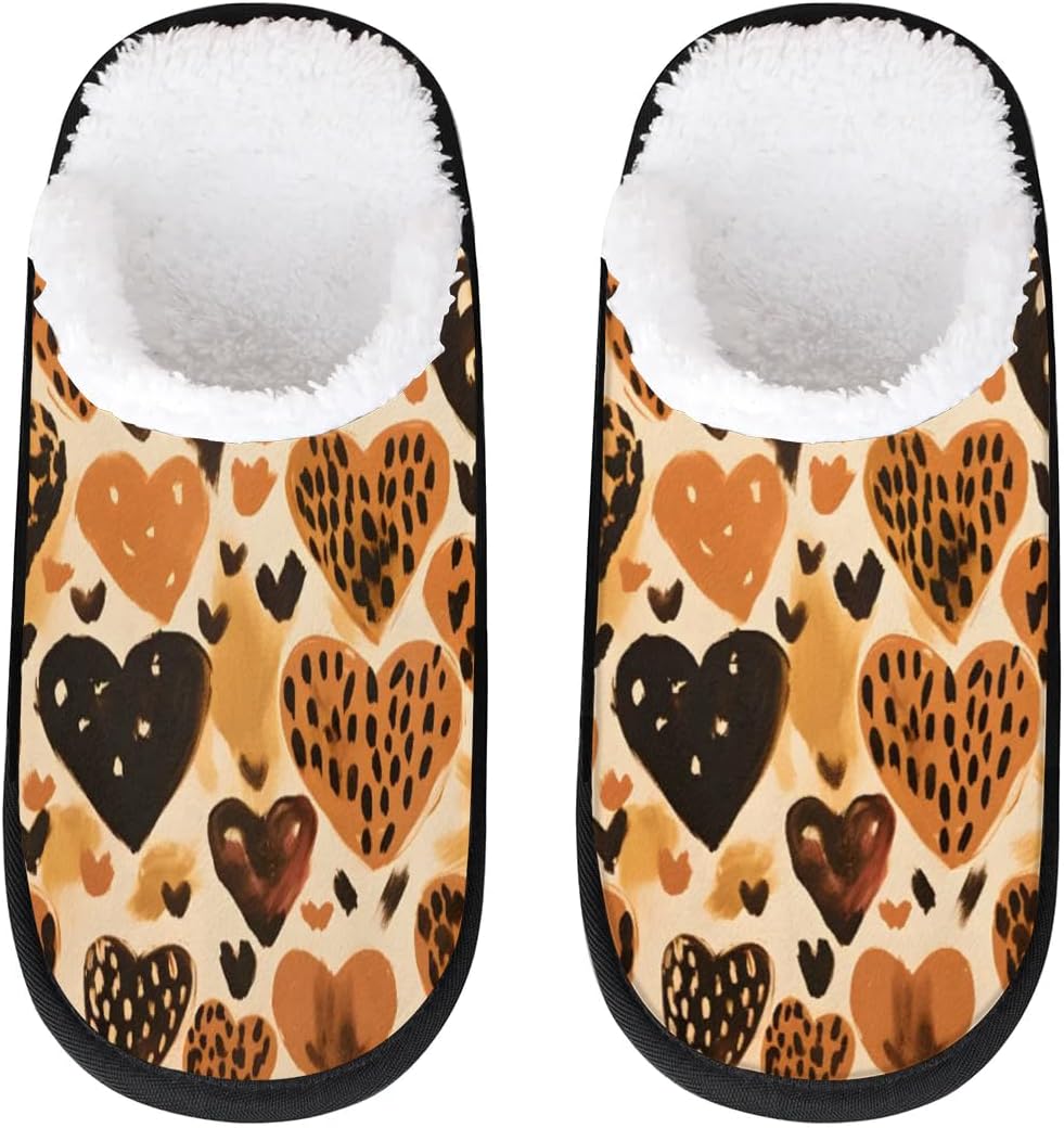 

Тапочки Gublec для женщин и мужчин, уютные с нескользящей подошвой, для дома, теплые плюшевые тапочки для дома, спальни и путешествий, Leopard Print Hearts