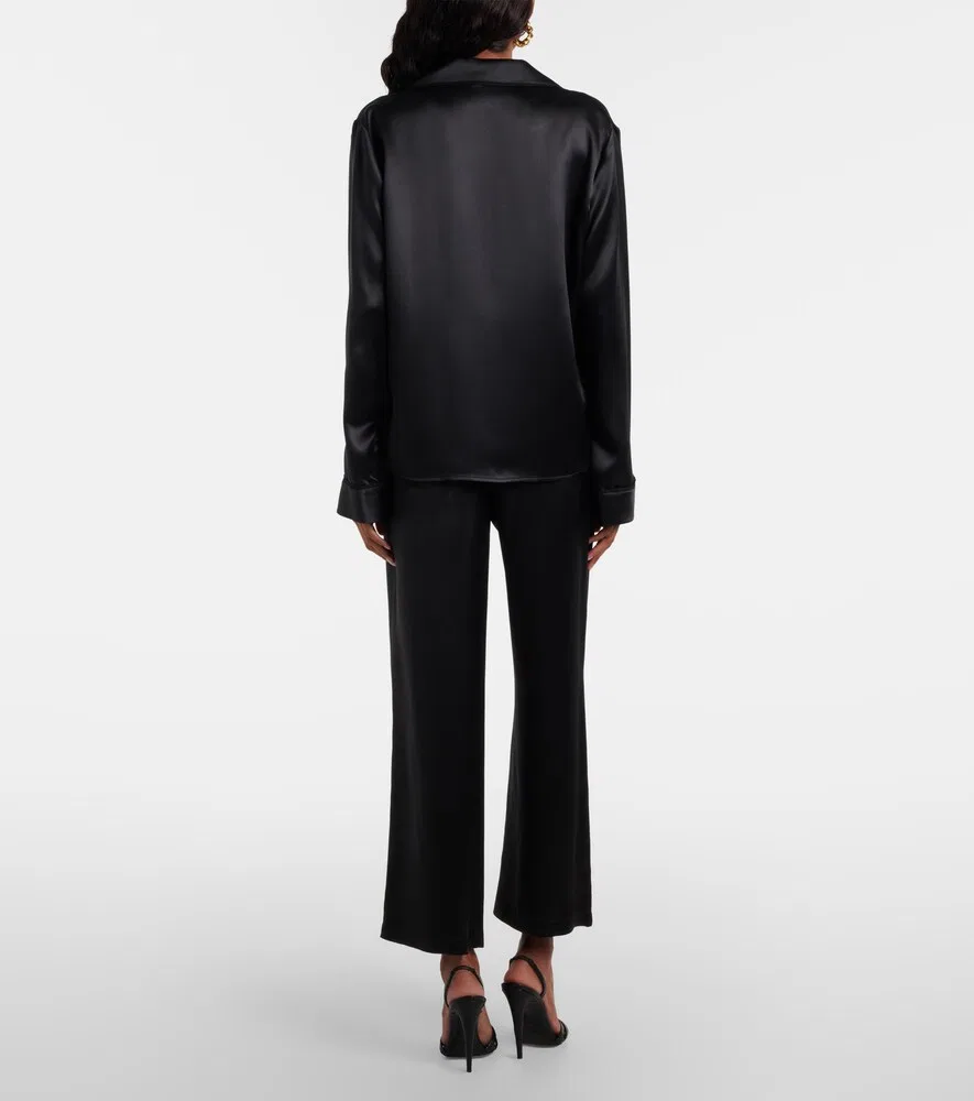 Прямые брюки из шелкового атласа Saint Laurent, черный — фото 3