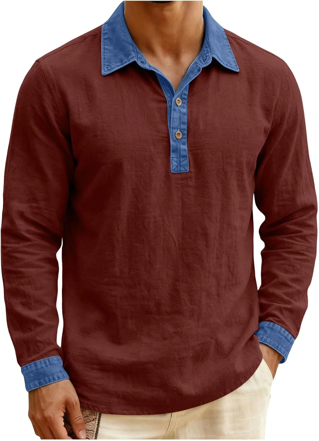 

Мужская льняная рубашка с длинным рукавом casual, цвет denim, отложной воротник RYDCOT