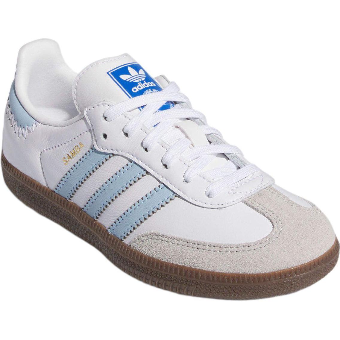Adidas Originals Кроссовки для скейтбординга SAMBA OG Abrasion Resistant Low top детские бело-синие для детей 3-7 лет — фото 4
