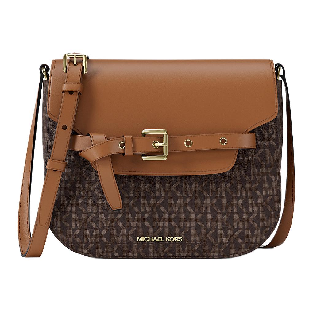 

MICHAEL KORS Сумка кросс-боди малая Emilia Coated Canvas Saddle Bag для женщин, коричневая