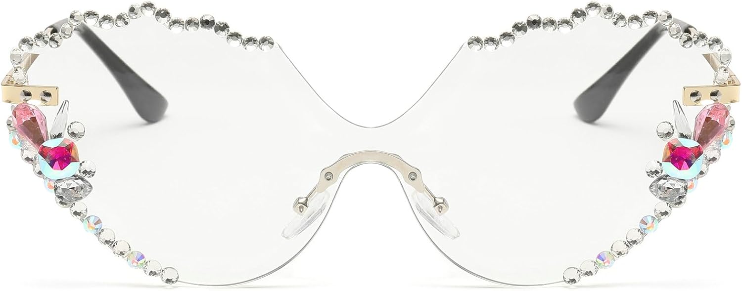 

Солнцезащитные очки «кошачий глаз» с кристаллами и стразами для женщин, сверкающие солнцезащитные очки без оправы, модные женские солнцезащитные очки с бриллиантами mincl, Clear