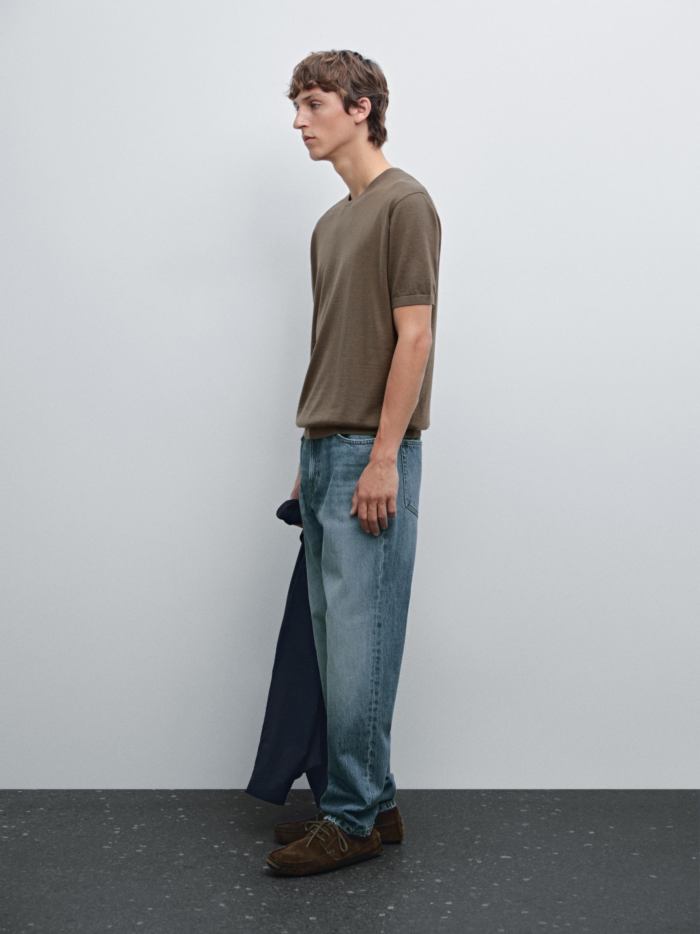 

Футболка с короткими рукавами из шерстяной смеси Massimo Dutti, хаки