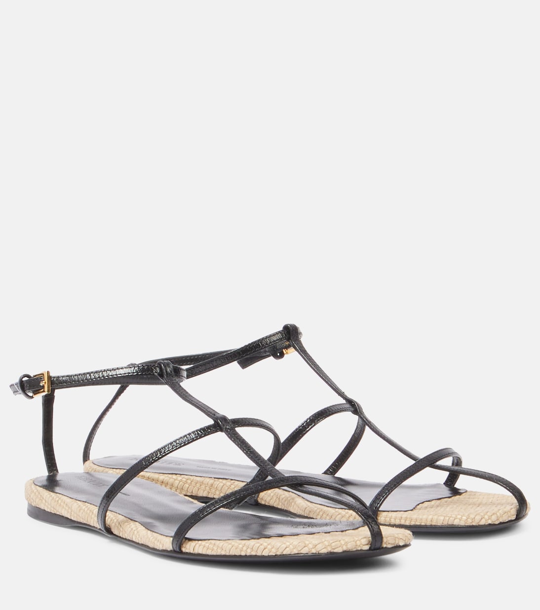 Кожаные сандалии с отделкой из рафии Cage Khaite, Black / Natural