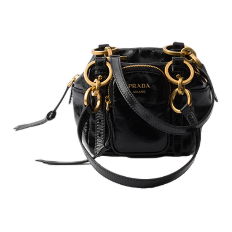 

PRADA Миниатюрная женская наплечная сумка из коровьей кожи черного цвета