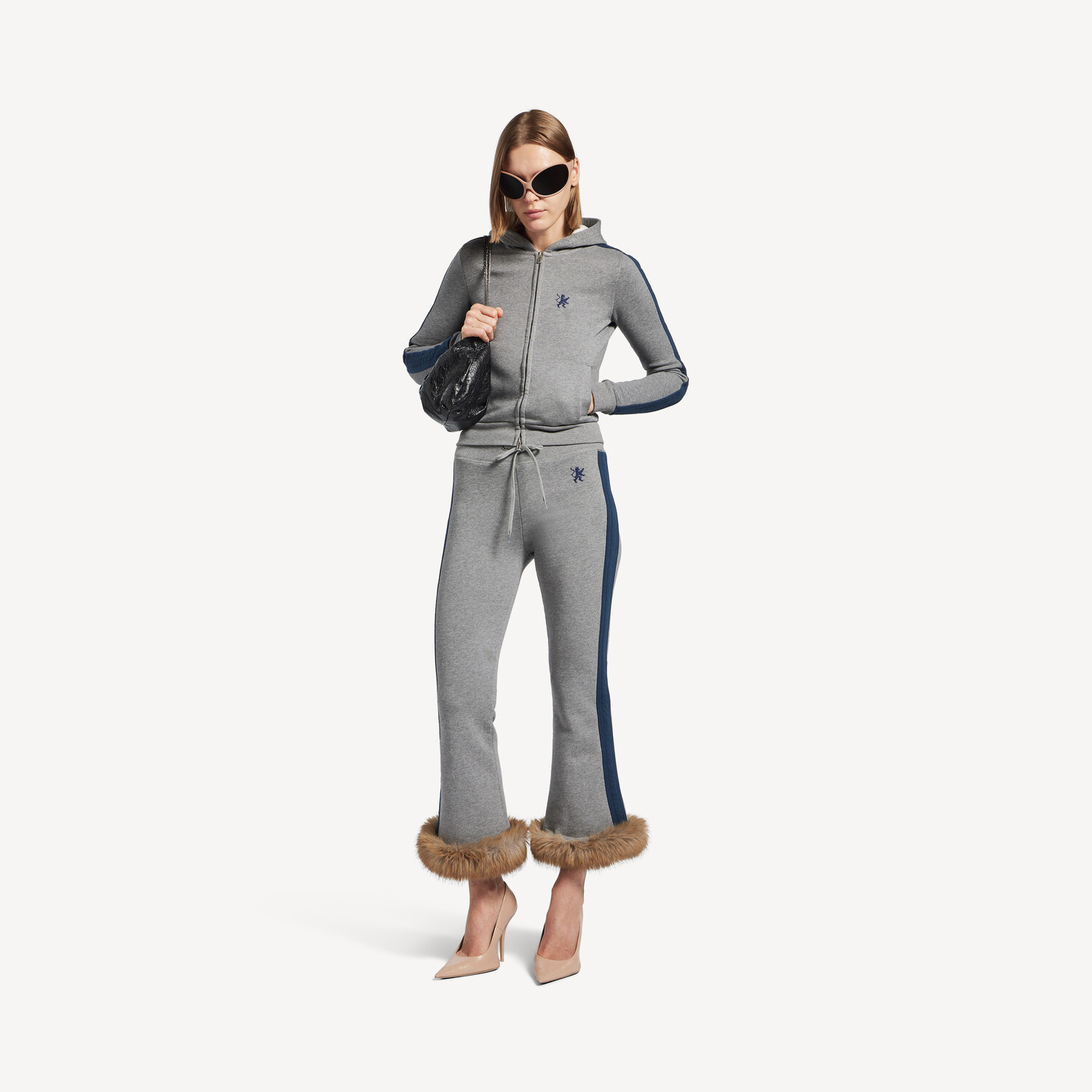 

Женские расклешенные капри-брюки с львом из темно-серого меланжа/смытый темно-синий BALENCIAGA, выцветший темно-синий/темно-серый меланж