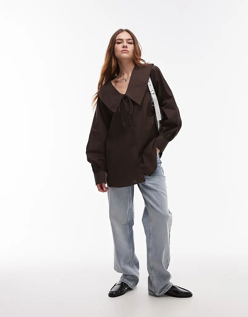 

Рубашка с воротником-стойкой из поплина коричневого цвета Topshop