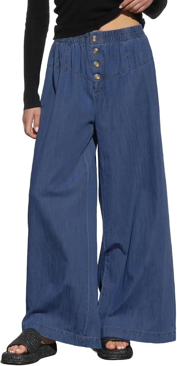 

CHARTOU Легкие палаццо из денима для женщин, мешковатые джинсы с широкими штанинами и эластичным поясом