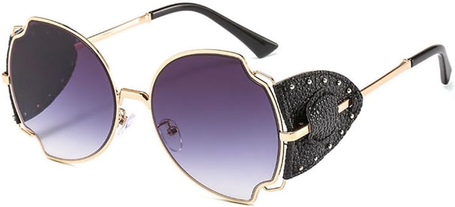 

Винтажные солнцезащитные очки в стиле стимпанк с неровной металлической оправой для женщин, с отделкой из искусственной кожи и заклепками для мужчин HDUBFY, Golden Gray