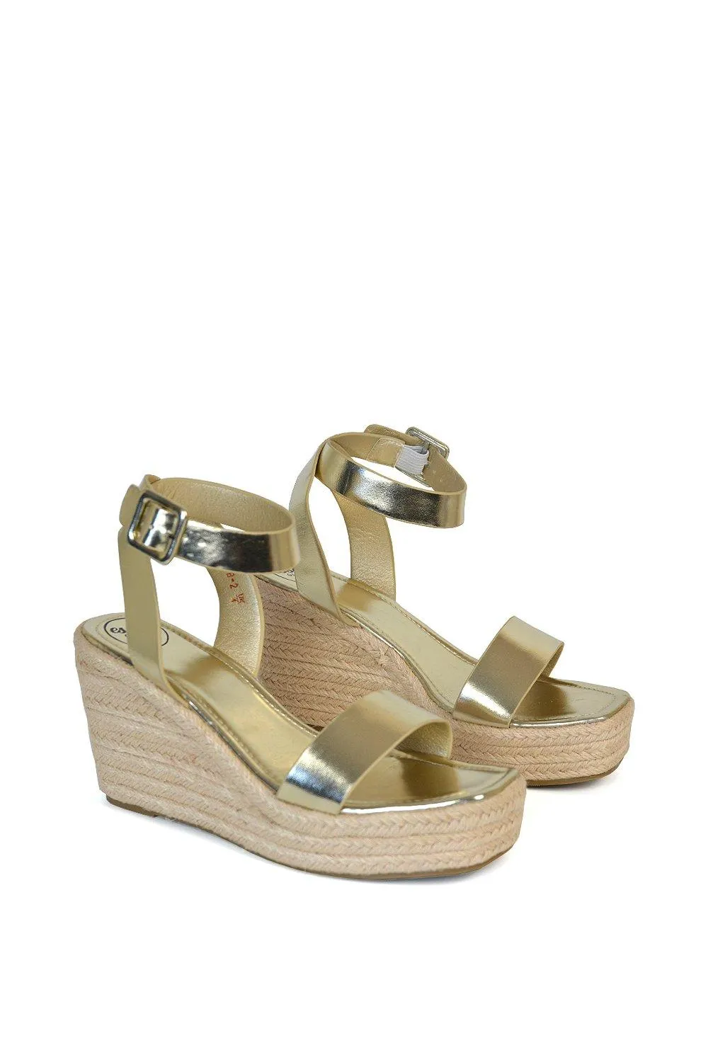 Босоножки 'Linda' на плетеной танкетке на платформе с ремешками XY London, цвет metallic gold — фото 3