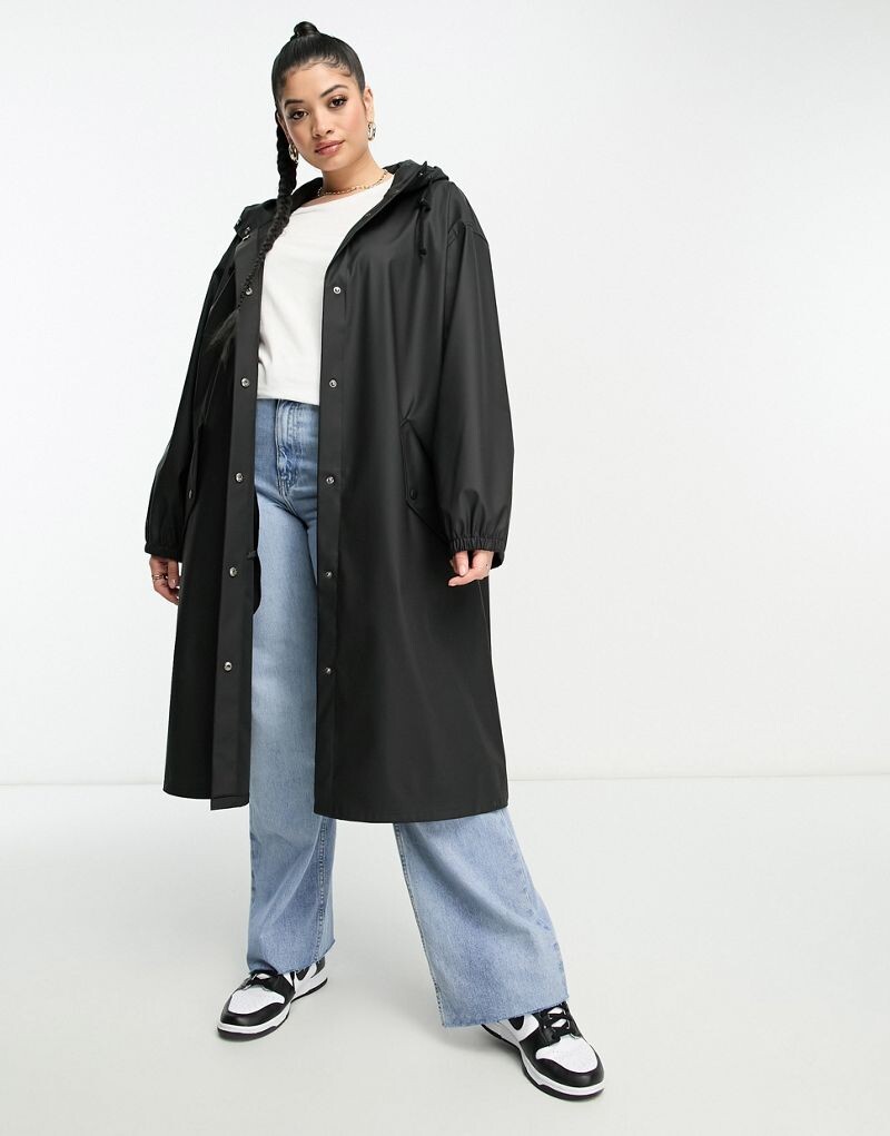 

Черная прорезиненная парка от дождя ASOS DESIGN Curve