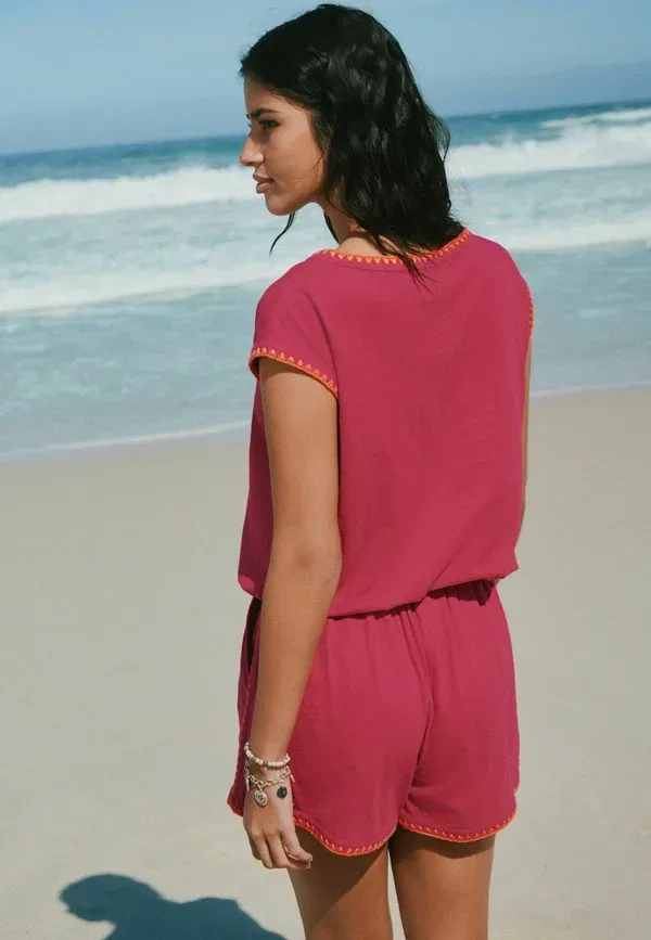 Блуза Next, Regular fit bubblehem notch neck whipstitch short sleeve top, розовый — фото 2