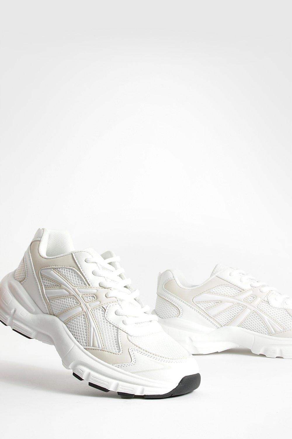 Массивные кроссовки Contrast Stripe Chunky Sporty Dad Trainers boohoo, бежевый — фото 4