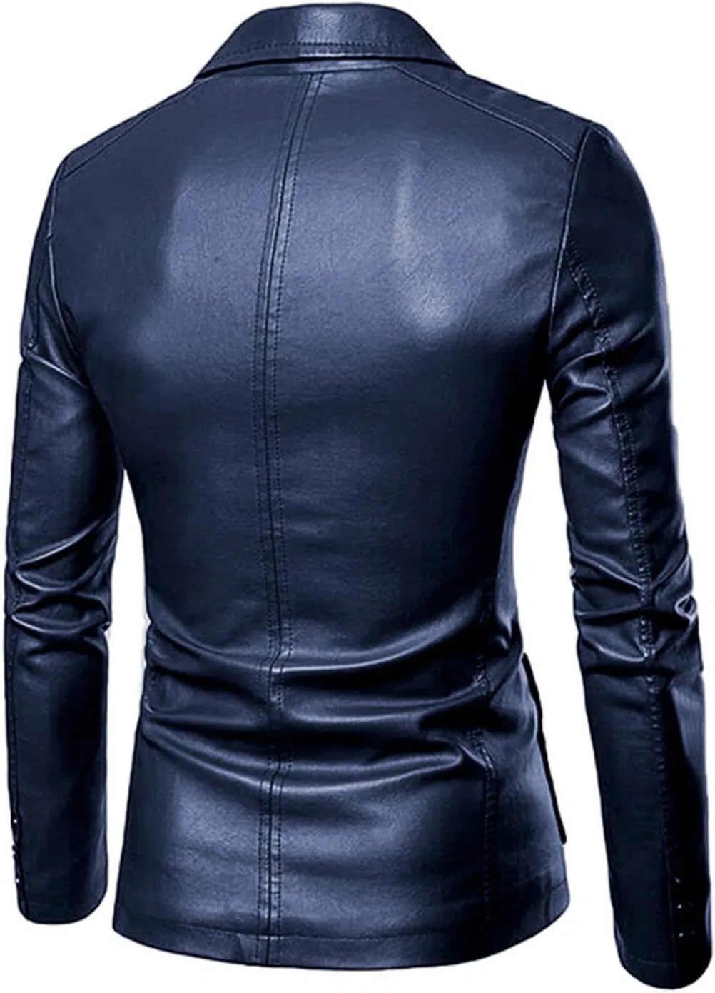 GPCHAN мужская куртка-блейзер из искусственной кожи Slim Fit с двумя пуговицами, карманами и приталенным кроем Generic, синий — фото 2