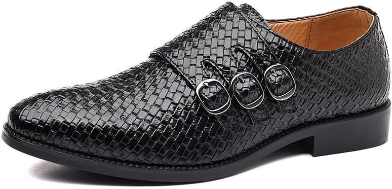 Мужские формальные повседневные лоферы с пряжкой Monk Strap, оксфорды с текстурной сеткой, легкие, из искусственной кожи, для бизнеса и свадеб Spedify, черный — фото 3