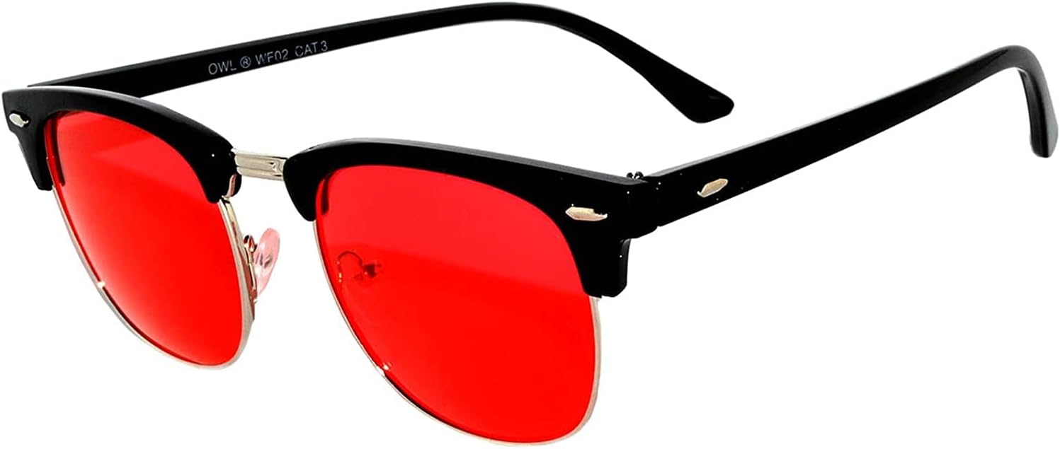 

Солнцезащитные очки OWL с полуободковой оправой, металлическими и пластиковыми линзами, для мужчин и женщин, с защитой от УФ-излучения UV400, дымчатые линзы, винтажный ретро-стиль, Black Silver / Tinted / Red