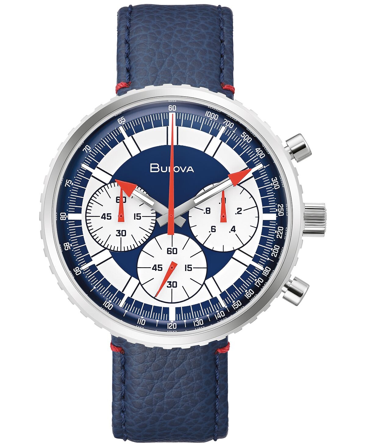 

Мужские часы Archive Series Chronograph C с синим кожаным ремешком, 46 мм Bulova