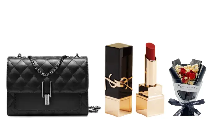 Подарочный набор: помада Yves Saint Laurent Rouge Pur Couture NM + сумка + букет — фото 4