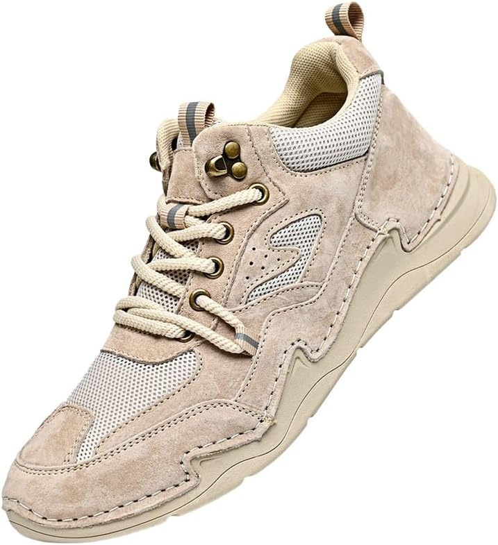 

Мужские повседневные ботинки Clolinde больших размеров с низким каблуком и шнуровкой - дышащая сетка и кожа, противоскользящая подошва, удобная посадка, Sand