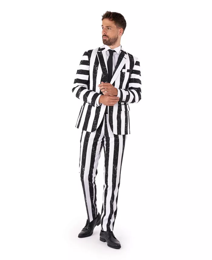 

Мужской костюм Beetlejuice Premium - наряд на Хэллоуин в стиле 80-х - Slim Fit - черно-белый - включает пиджак, брюки и галстук Opposuits