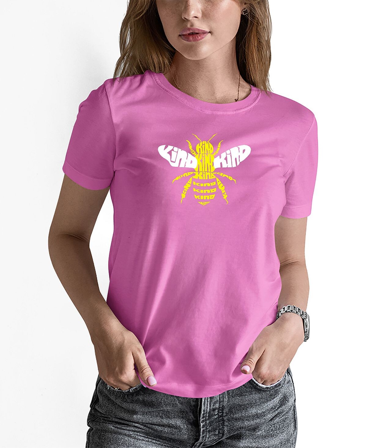 

Женская футболка с надписью Bee Kind Word Art LA Pop Art, розовый
