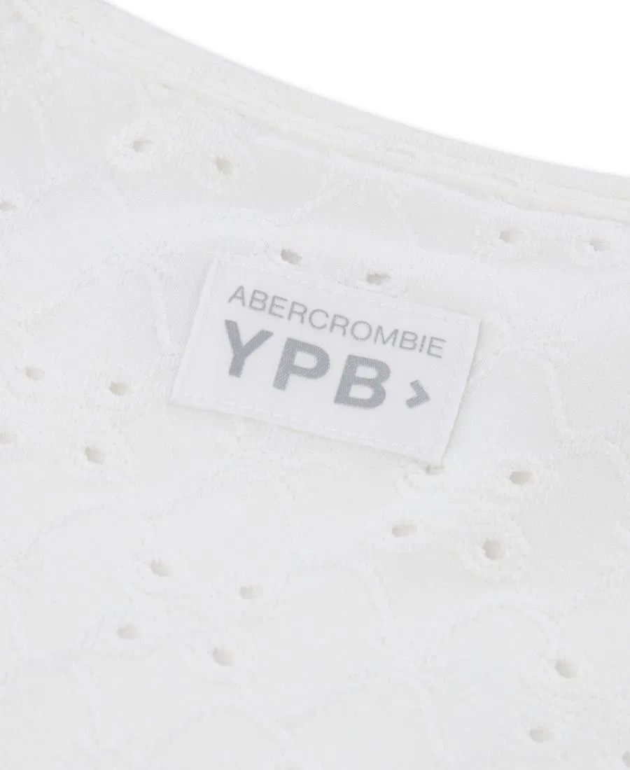 Детская футболка для девочек YPB с перфорацией и сборками Abercrombie Kids, белый — фото 3