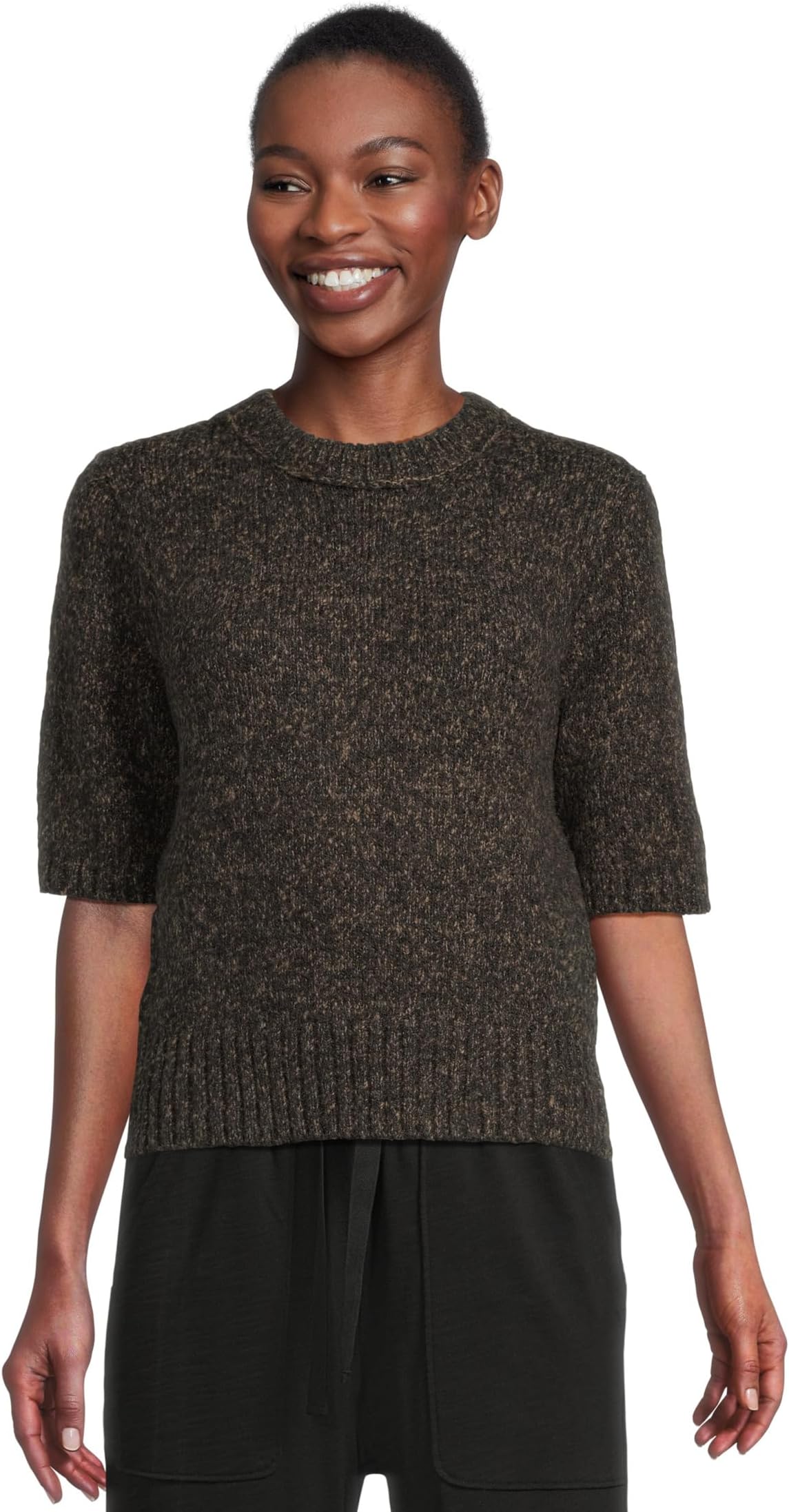 

Свитер Lilla P Short Sleeve Marled Pullover, Black Marl