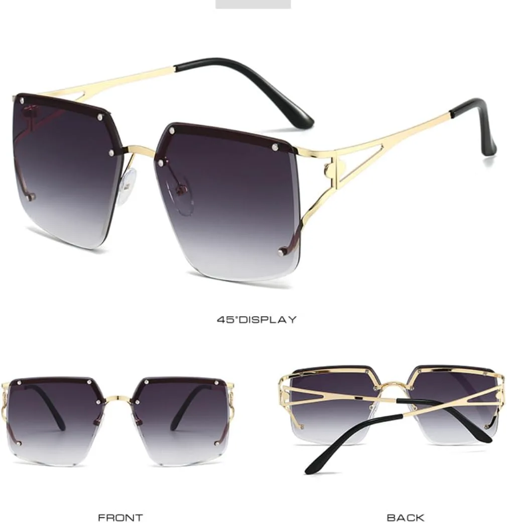 

Винтажные женские солнцезащитные очки, модные солнцезащитные очки без оправы, многоугольная металлическая оправа с заклепками, большая оправа VVTWSSW, 9080-c5