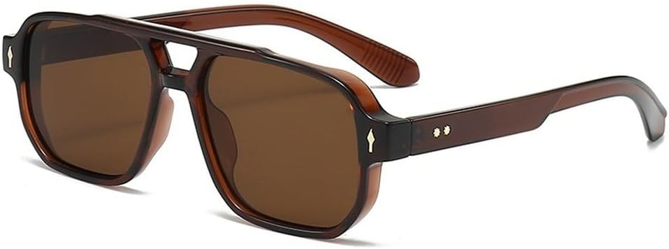 

Солнцезащитные очки в стиле ретро с двойной перемычкой, квадратной формы, для женщин и мужчин, модные, роскошные, с заклепками, трендовые солнцезащитные очки GHVWYX, Tea Tea